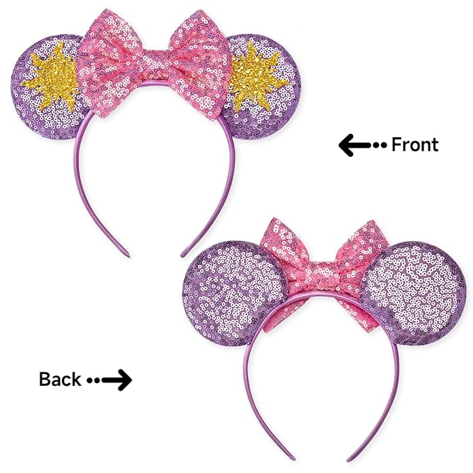 RAZKO Mouse Ears Headband, Sequin Rapunzel Mice Ears Hairband Mouse Hair Acessoreis for Women Girls (Sun Flower)