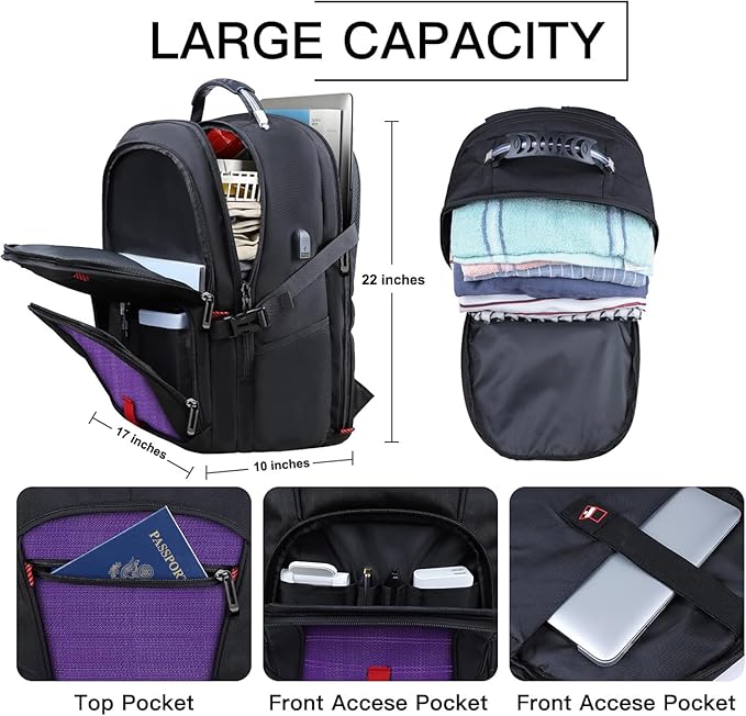 ANTERK Travel Backpack, 18.4 Inch Laptop Backpacks for Men Women with USB Port, 55L Anti Theft Water Resistant College Bussiness TSA Airline Approved Work Computer Backpack, Purple