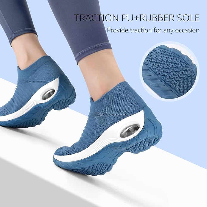 HKR Women's Walking Shoes Arch Support Non Slip Work Shoes Breathable Knit Upper Lightweight for Plantar Fasciitis