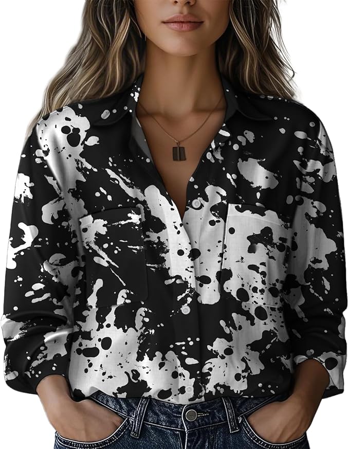 Boho Shirts for Women Vintage Graphic Casual Lightweight Long Sleeve Dressy Gauze V Neck Oversized Beach Top