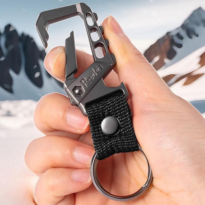 Pxvikis Metal heavy duty key chain carabiner clip bottle opener wrist lanyard ring car key fob unisex for men and women