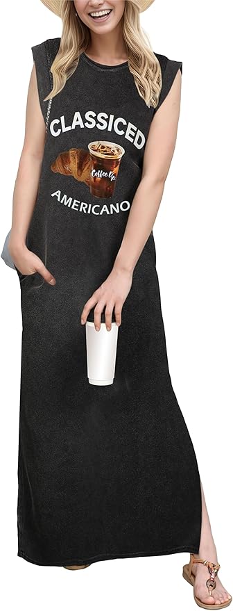 GRECERELLE 2026 Women Year-Round Casual Round Neck Loose Split Wrinkle-Free Long Maxi Vacation Dress with Pockets (XXS-4XL)