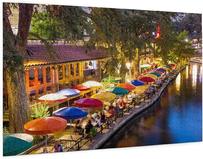 Jigsaw Puzzles for Adults 500 Piece,Caminata fluvial en San Antonio,Texas,Large Family Puzzle Game Artwork for Adults Teens Gift Toys