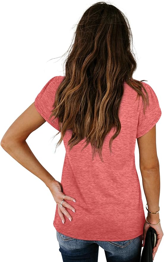 WIHOLL Womens Tops V Neck Summer Petal Sleeve Casual Tshirts