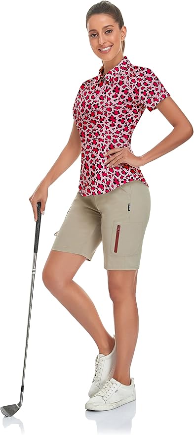 Women's Golf Shirt Short Sleeve Tennis Shirt Quarter Zip Golf Pullover Golf Polo Shirts Argyle Tops