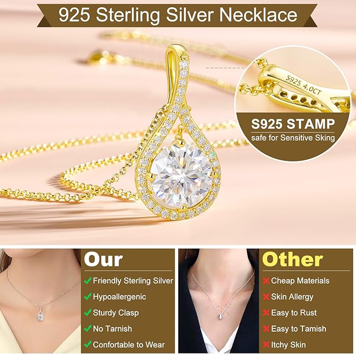 E-EMERMAKING Moissanite Necklace Gift for Women, 925 Sterling Silver 18K White/Yellow Gold Plated 0.5-6.0CT Moissanite Pendant for Her, Anniversary Day, Birthday, Wedding - to My Wife, Mom