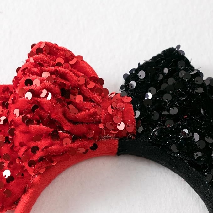 KARETT Sequins Mouse Ears Headband With Glitter Bow Princess Party Decorations For Girls Women