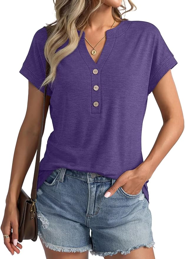 Womens V Neck Cap Sleeve Tops Summer Casual Short Sleeve Shirts Loose Fit Basic Work Tee Trendy Clothes 2025