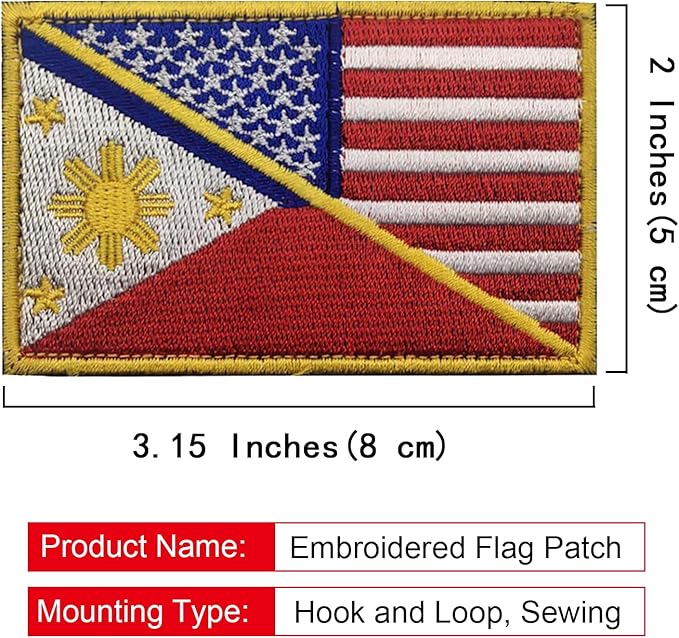 EmWoot 2PCS American Philippines Flag Patch Embroidered Morale Patch Military Tactical Patches Hook and Loop