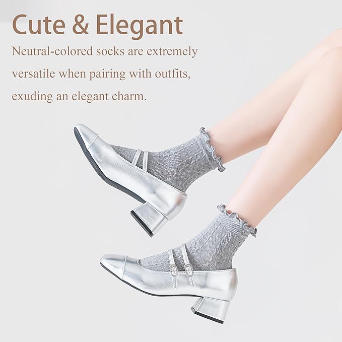 Mcool Mary Womens Crew Socks Ruffle Casual Cotton Frilly Breathable Cute Knit Lettuce Trim Dress Ankle Socks 6 Pack