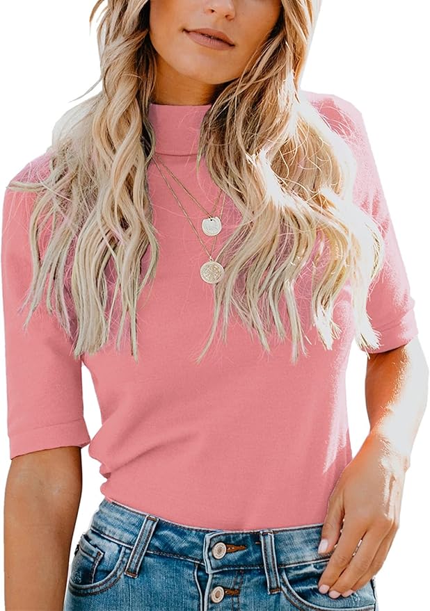 LIYOHON Womens Tops Dressy Casual Mock Turtleneck Business Short Sleeve T Shirts Going Out Tops 2026