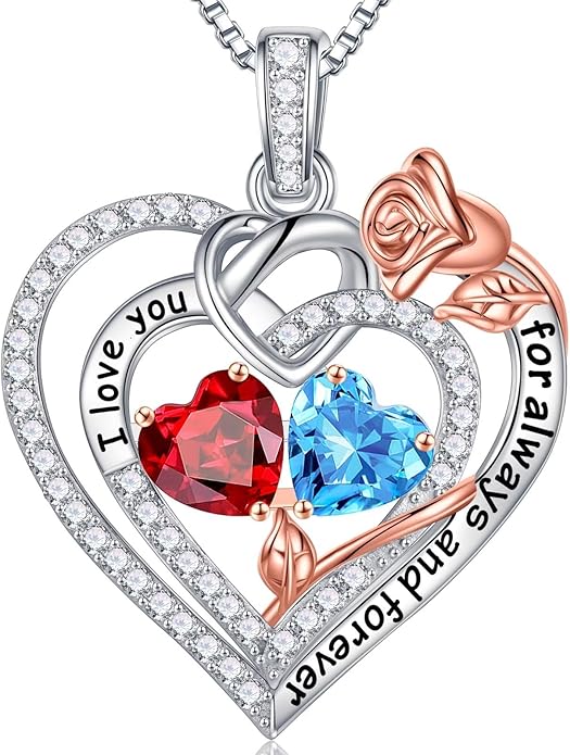Iefil Valentines Day Gifts for Her - 925 Sterling Silver Double Birthstone Necklace, Anniversary Birthday Gifts for Women, Jewelry Gift for Wife Girlfriend Mom Her