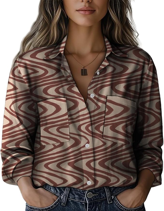 Boho Shirts for Women Vintage Graphic Casual Lightweight Long Sleeve Dressy Gauze V Neck Oversized Beach Top