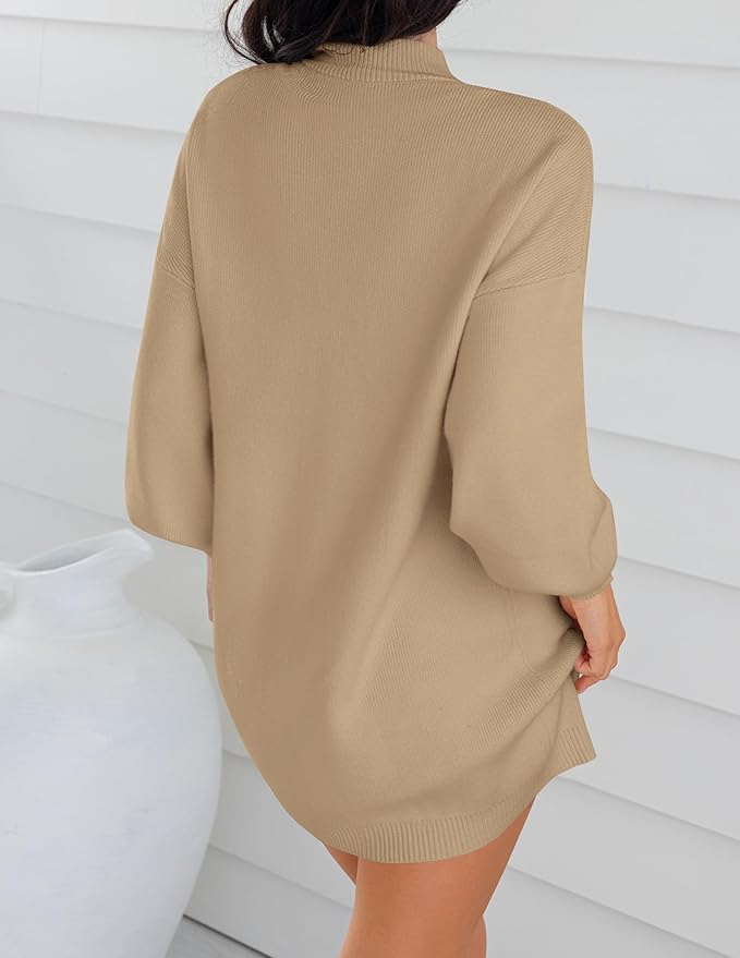 ZESICA Women's 2026 Fall Turtleneck Sweater Dress Oversized Long Lantern Sleeve Casual Knit Pullover Mini Dresses