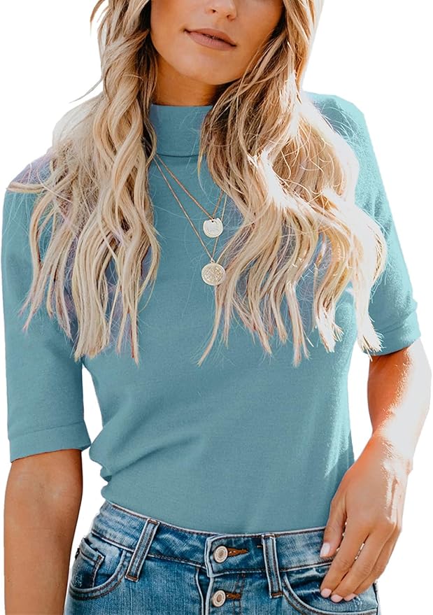 LIYOHON Womens Tops Dressy Casual Mock Turtleneck Business Short Sleeve T Shirts Going Out Tops 2026