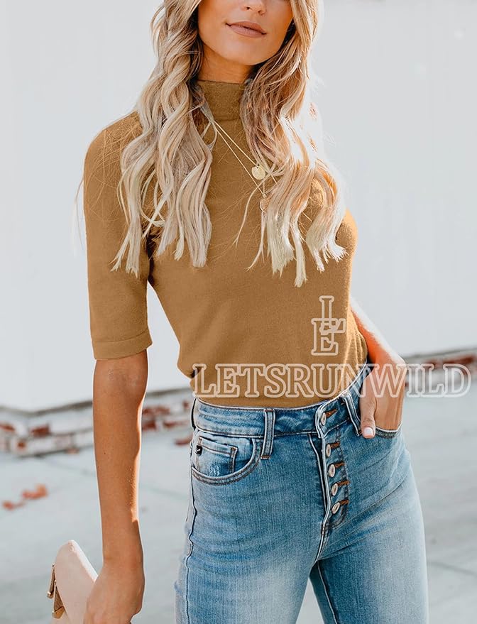 LETSRUNWILD Business Casual Tops for Women Dressy Cute Tops Mock Turtleneck Tshirts Shirts