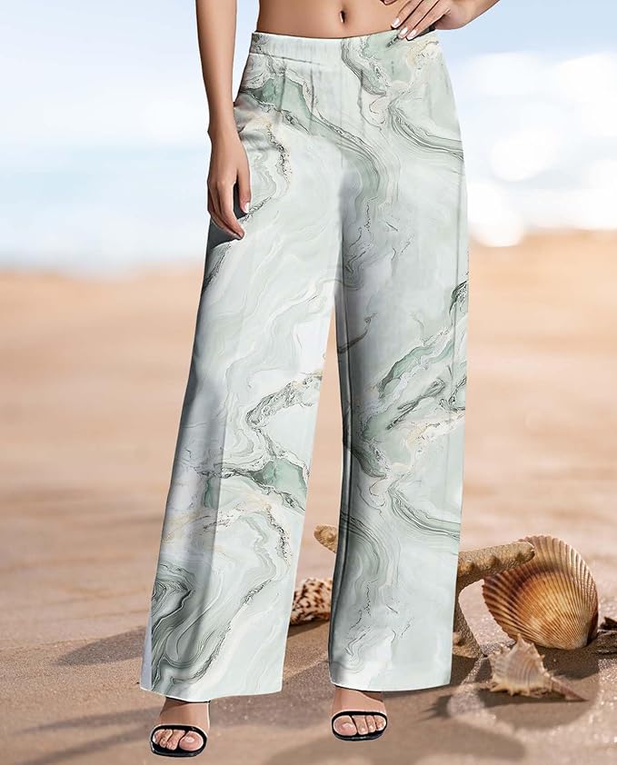 Womens Boho Pants Casual Oversize High Waisted Wide Leg Trousers Pattern Printed Ourdoors Pant for 2025 Summer