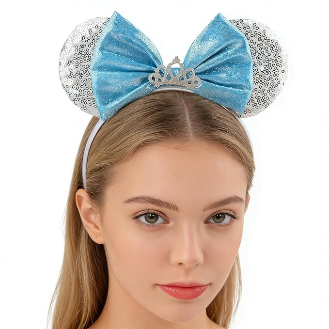 HoveBeaty Mouse Ears Headbands, Princess Headbands Sequin with Tiara Crown Park Ears for Women Girls Kids