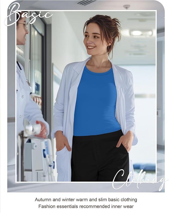 4 Pack Women's Underscrub Shirts Nurse Undershirts Long Sleeve Crewneck Slim Fit Tops Soft Stretchy Basic Tee