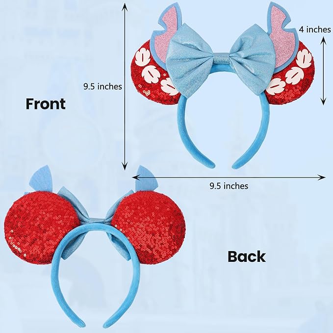 ETLUK Mouse Ears Headband, Mouse Ears for Women Girls, Sequin Bow Headbands Cosplay Accessories Party Decorations (ST Red)