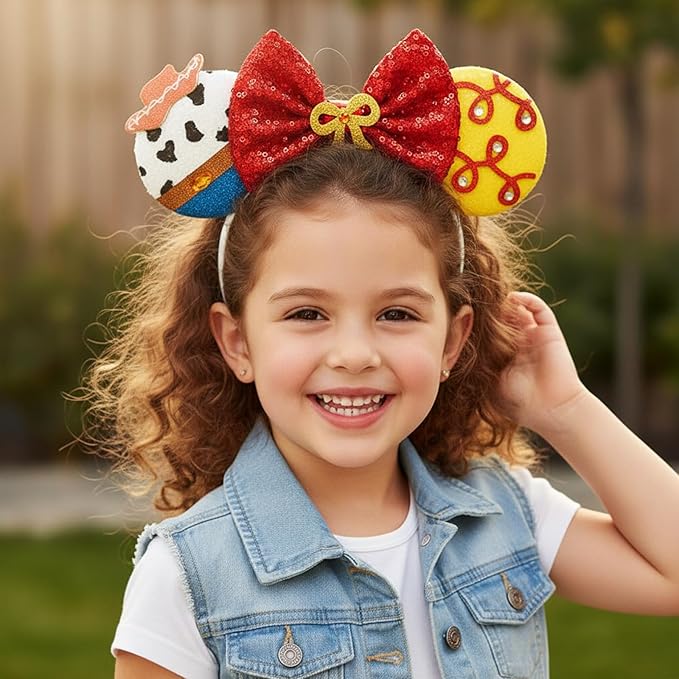 HAMUTH Mouse Ear Headband, Sequin Bow Mouse Ears for Boys Girls Adult, Decorations for Party Trip Parks Cosplay Costume Accessories