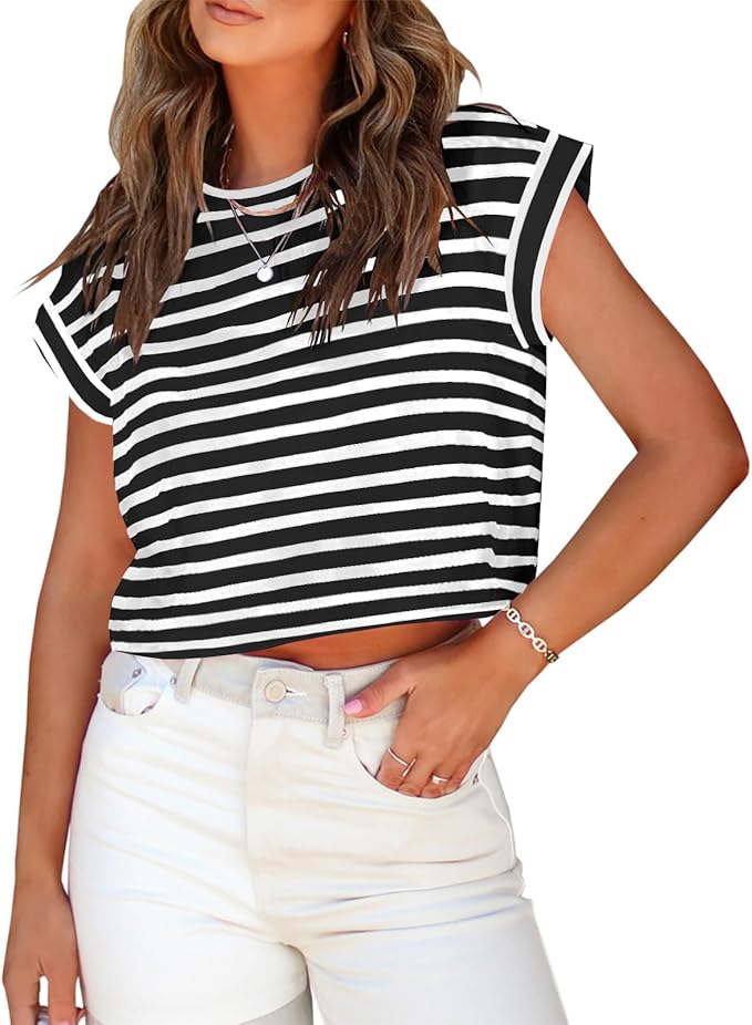 Tankaneo Womens Short Sleeve Cropped T-Shirts Summer Rolled Dolman Sleeve Crop Tops Casual Round Neck Solid Short Basic Tees