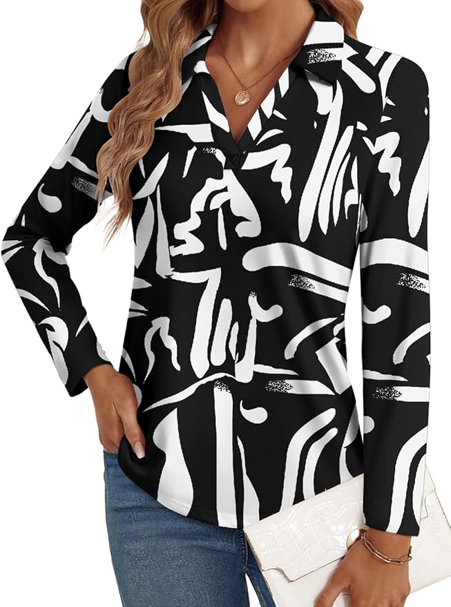 3/4 Length Sleeve Womens Tops Dressy Casual V Neck Polo Shirts Business Work Blouses 2025 Trendy Tunic Top