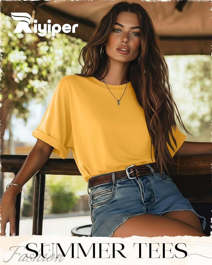 Riyiper 3 Pack Women's Oversized T-Shirt Half Sleeve Summer Tees Casual Loose Fit Crew Neck Basic Tops
