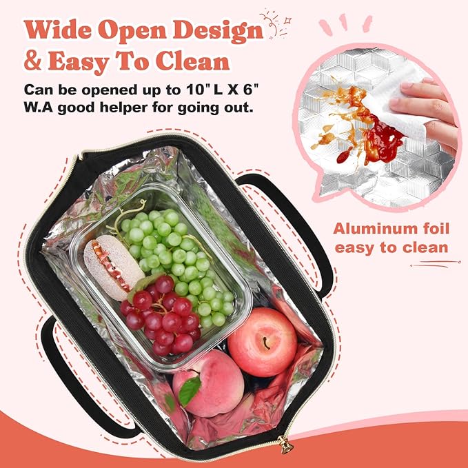 Lunch Bag Women Insulated Lunch Box Wide-Open Lunch Tote Bag Large Drinks Holder Durable Nylon Thermal Snacks Organizer for Men Adults Work Picnic Hiking Beach Fishing, Grey Blue + Black