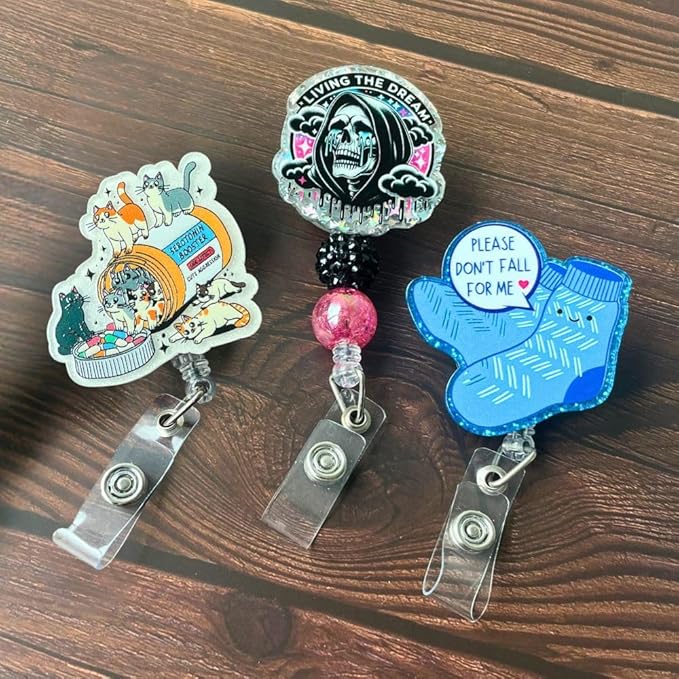 Living The Dream Funny Halloween Badge Reel Retractable ID Name Holder Clip Fun Spooky Ghost Skull Grim Reaper Radiology Skeleton Sarcastic ER Tech RN CNA MA Life Nurse Nursing Gifts Accessories