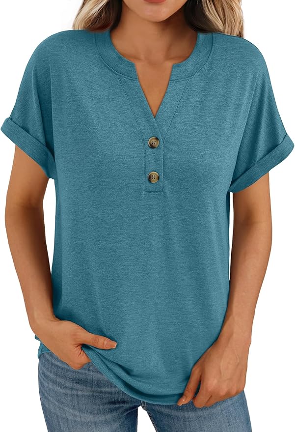 AUTOMET Women's Short Sleeve Shirts Henley Dressy Casual Summer Tops 2026 Spring Fashion Trendy Cute T-Shirts