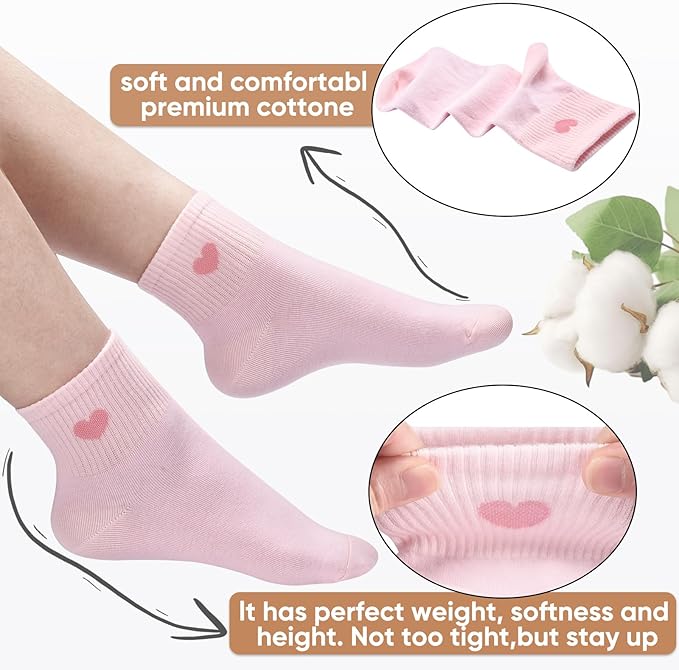 Corlap Women's Cute Cotton Crew Athletic Running Socks - Ankle High, Novelty Fun Heart Design 5-Pairs (Gift Box)