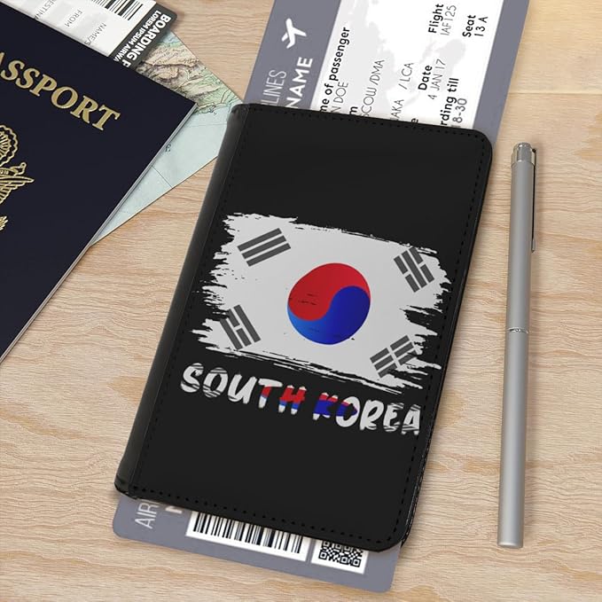 South Korea South Korean Flag Passport Holder Cover Wallet Case Novelty PU Leather with Card Slot Travel Accessories Protector for Women Men