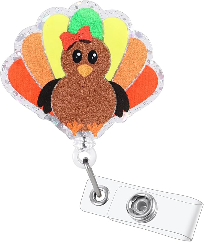 Turkey Bow Christmas Funny Nurse Badge Reel, Cute Thanksgiving Retractable ID Card Pediatric Badge Holder, Name Tag Medical Badge Buddy for RN CNA MA LPN OB/GYN Nursing Student Doctor Social Workers
