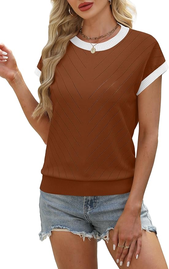 WIHOLL Short Sleeve Sweater for Women Summer Tops 2026 Business Casual Outfits Beach Vacation Clothes