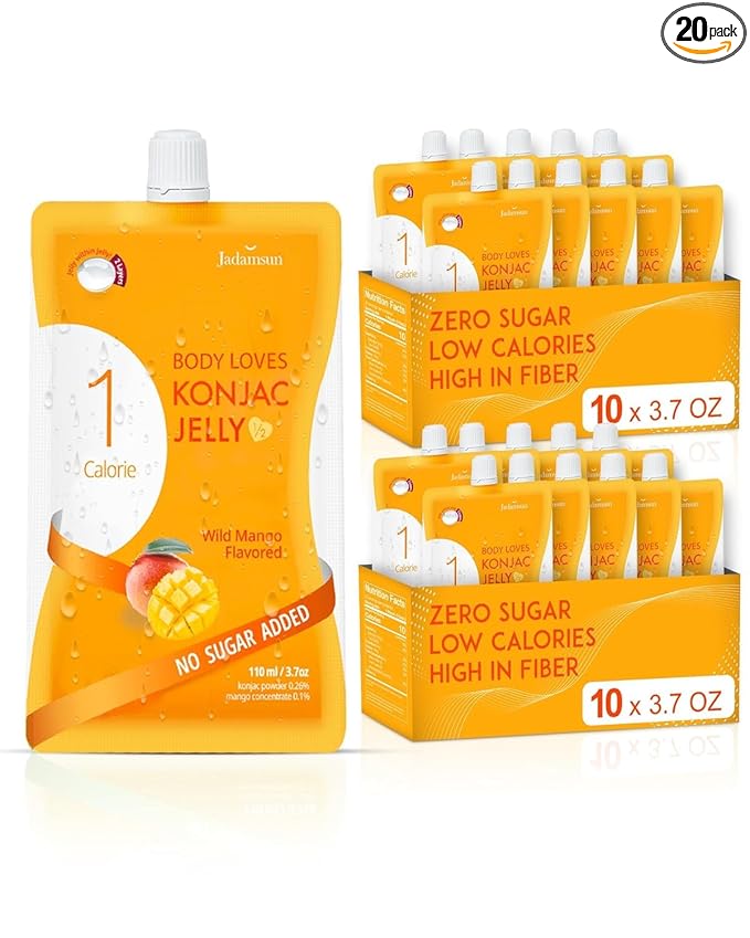 Jadamsun Konjac Jelly Juice (Mango, 20 pcs) - Delicious Low-Calorie Healthy Korean Snack, Drinkable Fruit Snack, Sugar-Free, Vegan, Gluten-Free