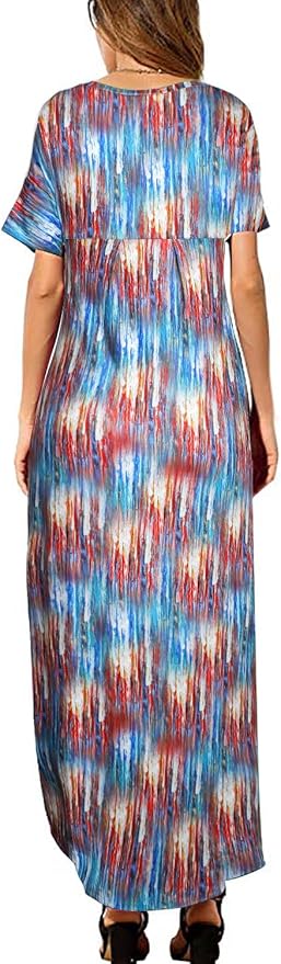 Arolina Women's Summer Maxi Dress Short Sleeve V Neck Casual Loose Long Beach Split Dresses with Pockets