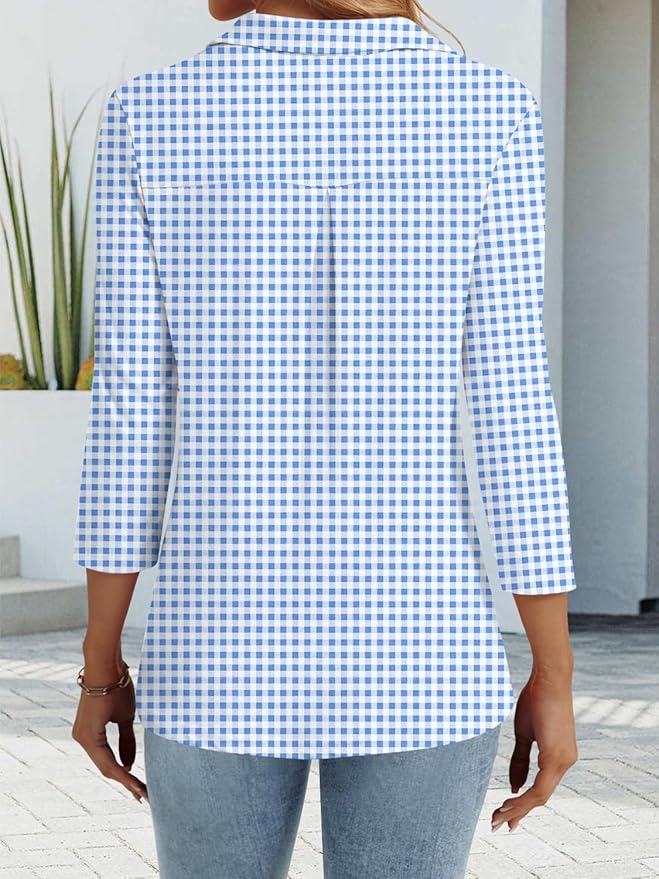 3/4 Length Sleeve Womens Tops Dressy Casual V Neck Polo Shirts Business Work Blouses 2025 Trendy Tunic Top