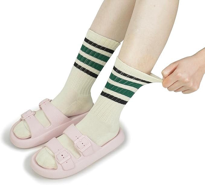 BomKinta Striped Crew Socks Women - Retro Novelty Socks - Stretchy Casual Athletic Cotton Sock Size 5-11