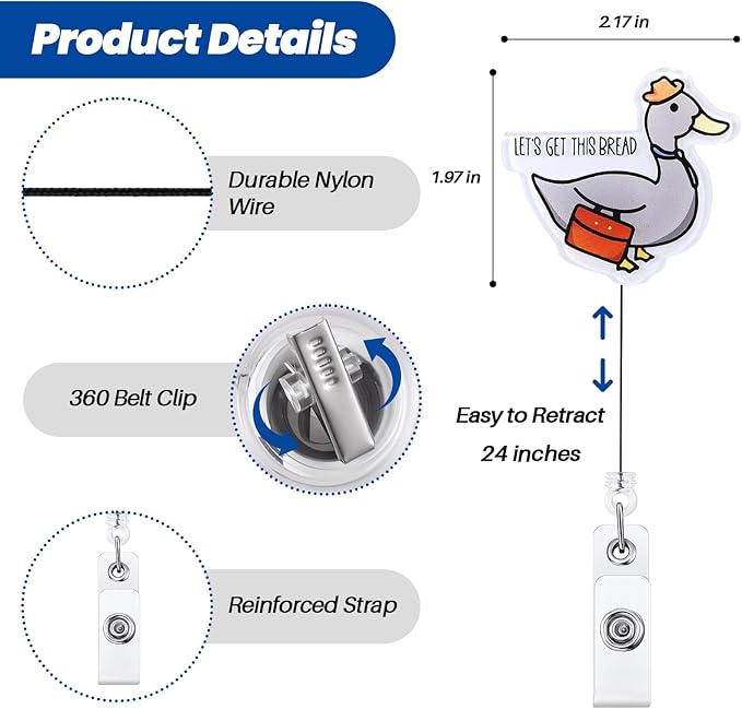 Let's Get This Bread Funny Badge Reel, Nurse ID Name Badge Holder with Retractable Clip, Pediatric Badge Buddy, RN Nurse Nursing Student CNA MA Medical Worker Badge Accessories