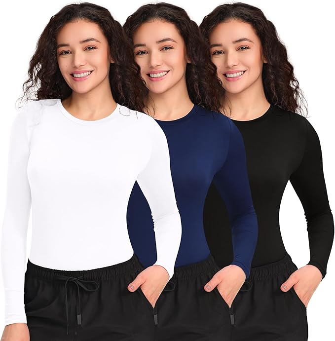 COZYFIT 3 Pack Scrub Undershirts Long Sleeve Women - Underscrub Comfort Tee