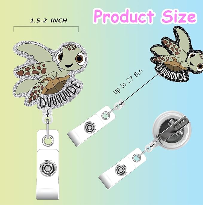 Turtle 2pack Badge Reels Retractable Funny Cute Badge Holder with Badge Reel ID Clip Name Tag Card Tag Card Badge Clip Acrylic Accessories Gifts Nurse
