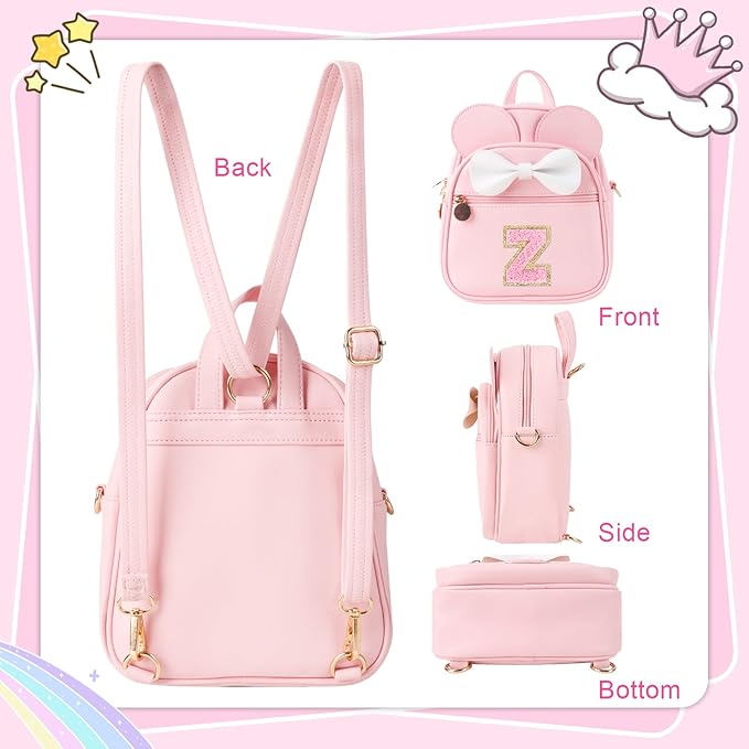 UIXIZQ Personalized Toddler Backpack for Girls 3–10, Cute Mini Bowknot Mouse-Ear Toddler Bookbag Crossbody Purse, Small Daypack Wallet Set, Initial Birthday Gift, Trendy Little Kids/Teen Bag(Pink,Z)