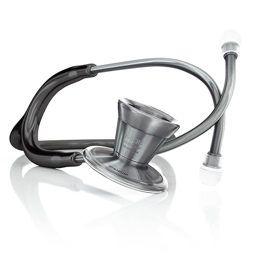 MDF Instruments, Metalika ProCardial Cardiology Stethoscope, Lightweight Titanium, Adult, Dual Head, Black Tube, Metalika Chestpiece-Headset, MDF797TMT11