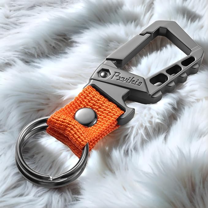 Pxvikis Metal heavy duty key chain carabiner clip bottle opener wrist lanyard ring car key fob unisex for men and women