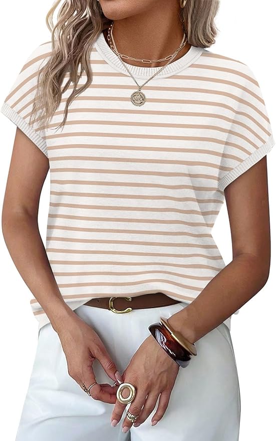 WIHOLL Short Sleeve Sweater for Women Summer Tops Crew Neck Fashion Clothing Tshirts Shirts Travel Outfits Dressy Casual