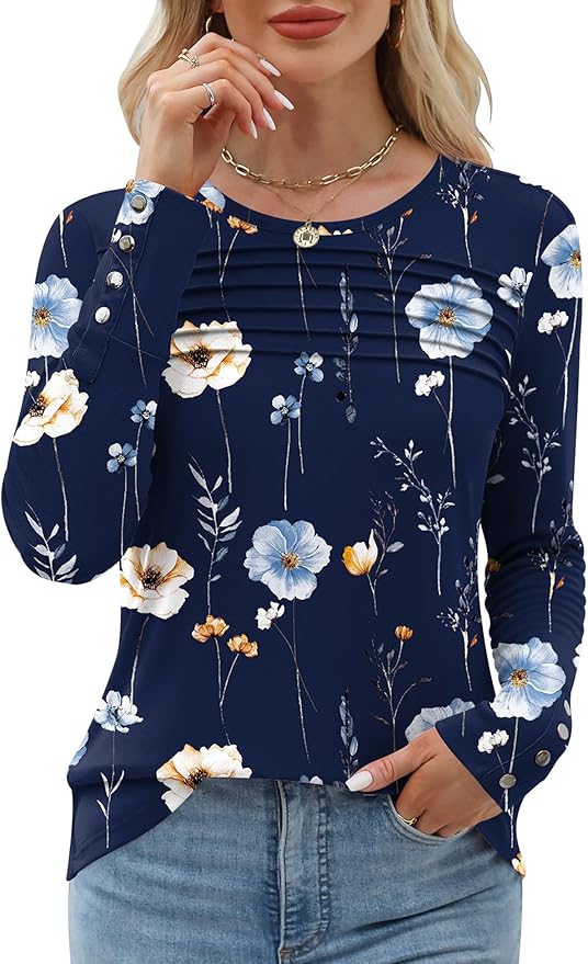 Blouses for Women Dressy Casual Long Sleeve Fall Fashion Tops Trendy Outfits for Work Office Shirts Thicker Clothes