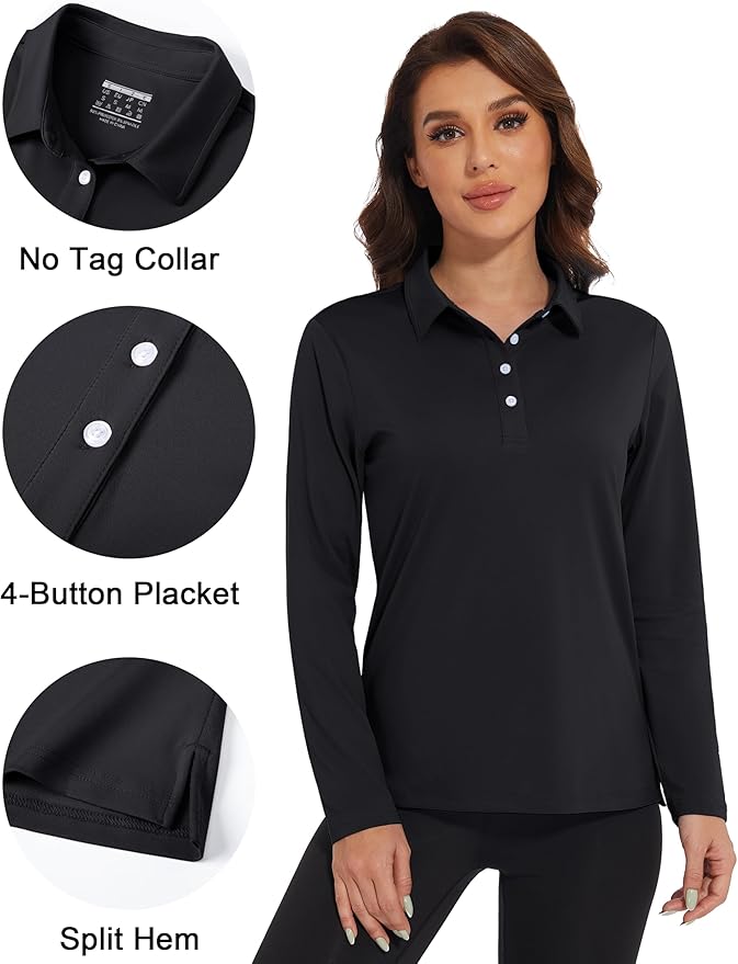 MAGCOMSEN Women's Polo Shirts Long Sleeve Golf Shirt Quick Dry UPF 50+ Sun Protection Lightweight Tennis Shirts