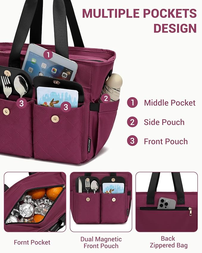 RalChyez Lunch Box for Women, Large Lunch Tote Leakproof Adult Lunch Bag Insulated Lunch Cooler Purse with Storage Pocket for Work Picnic Beach Trip Purple