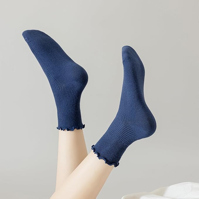 Mcool Mary Womens Crew Socks Ruffle Casual Cotton Frilly Breathable Cute Knit Lettuce Trim Dress Ankle Socks 6 Pack